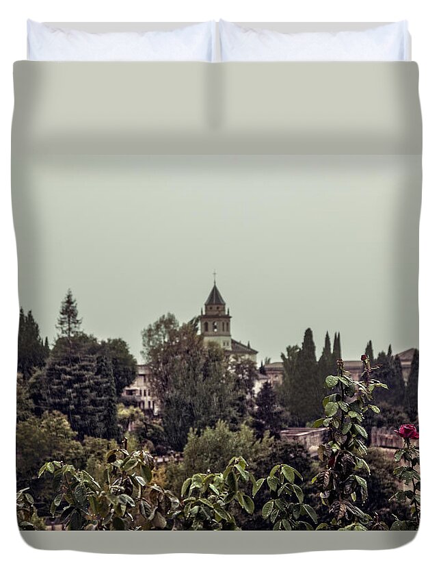 Alhambra Duvet Cover featuring the photograph Alhambra In The Rain - Spain by Madeline Ellis