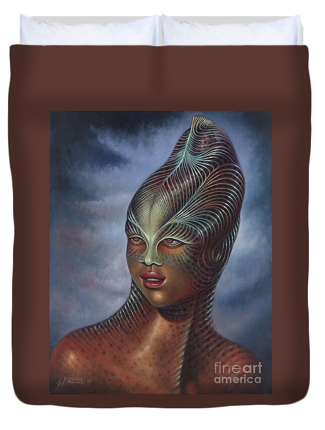 Sci-fi Duvet Cover featuring the painting Alien Portrait I by Ricardo Chavez-Mendez