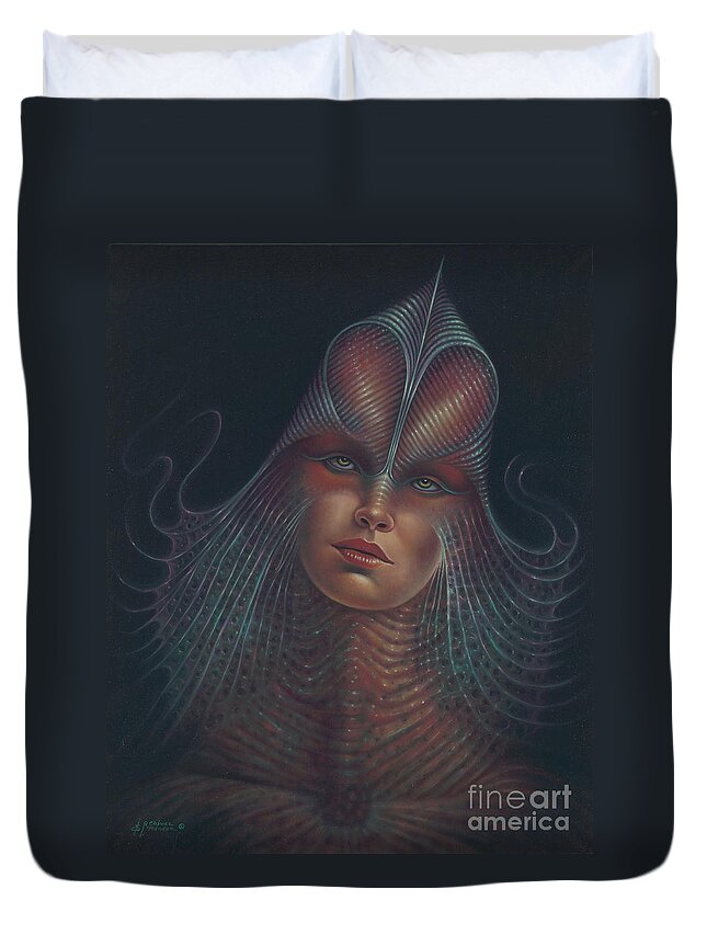 Sci-fi Duvet Cover featuring the painting Alien Portrait Il by Ricardo Chavez-Mendez