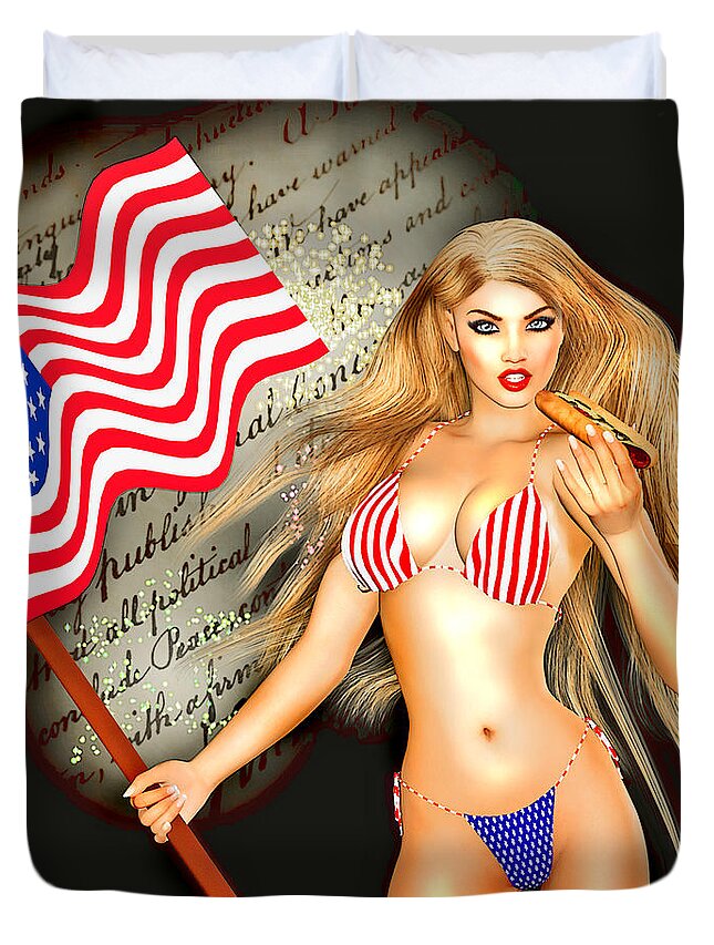July 4 Duvet Cover featuring the digital art All American Girl - Independence Day by Alicia Hollinger