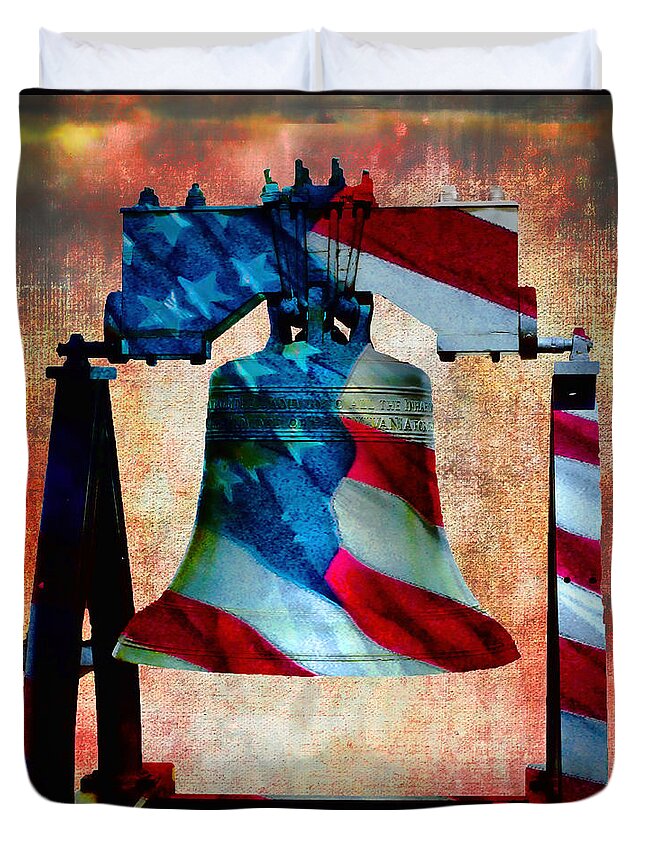 Liberty Bell Duvet Cover featuring the mixed media Liberty Bell Art Smooth All American Series by Lesa Fine