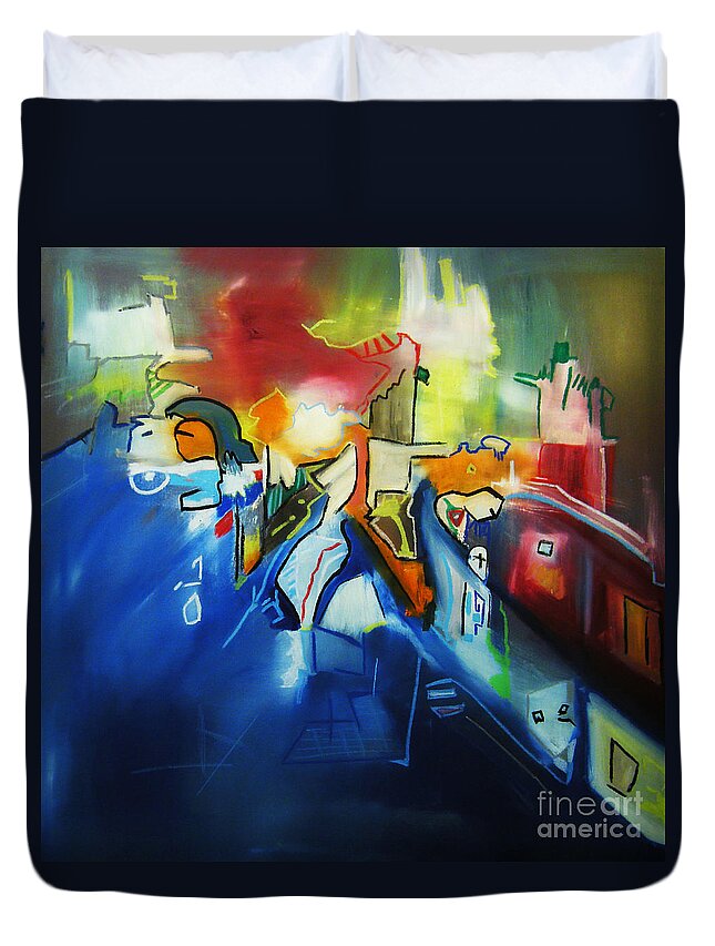 Colorful Duvet Cover featuring the painting All At Once by Jeff Barrett