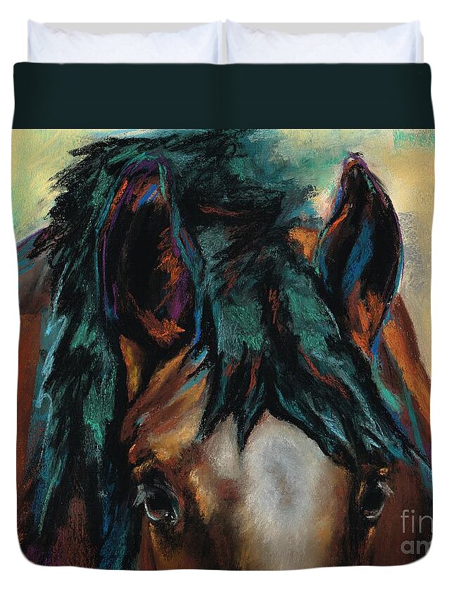 Horse Art Duvet Cover featuring the painting All Knowing by Frances Marino