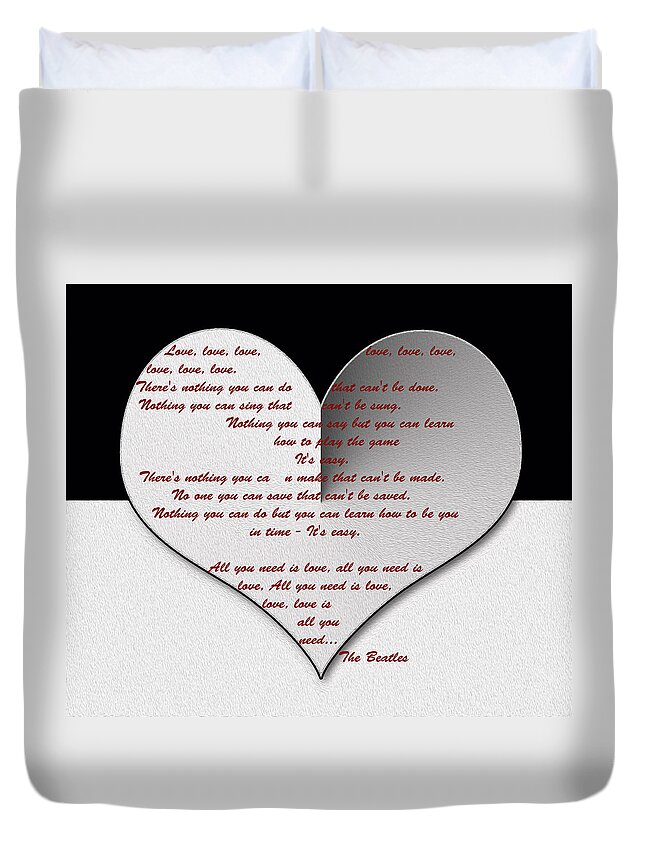 The Beatles Lyrics Duvet Cover featuring the painting All You Need is Love digital painting by Georgeta Blanaru