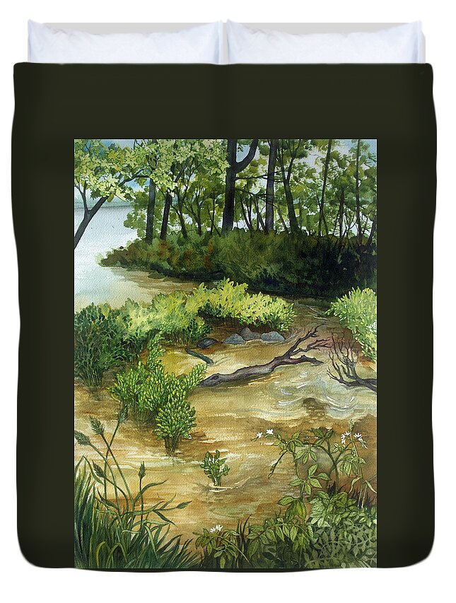 Plein Air Duvet Cover featuring the painting Allequash Creek on Trout Lake by Helen Klebesadel