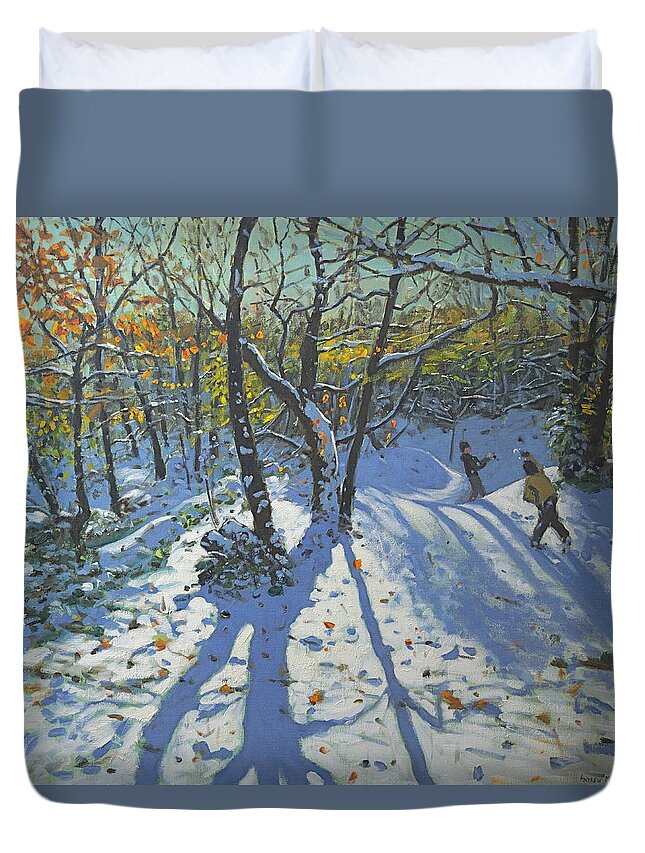 Andrew Macara Duvet Cover featuring the painting Allestree Park Woods November by Andrew Macara