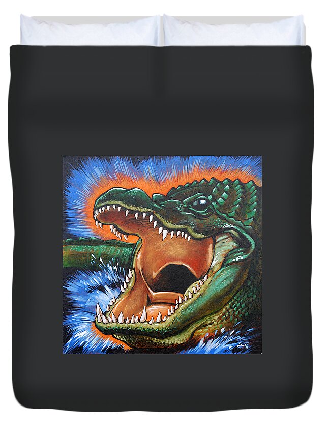 Alligator Duvet Cover featuring the painting Alligator by Glenn Pollard