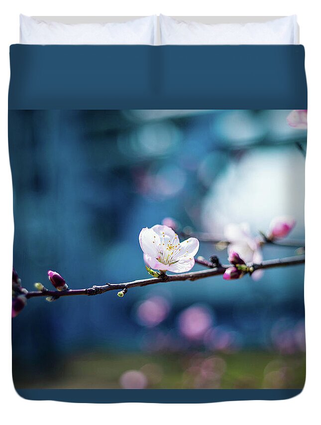 Bud Duvet Cover featuring the photograph Almond Blossom by Moaan