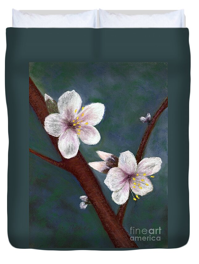 Almond Flowers Duvet Cover featuring the pastel Almond Blossoms by Ginny Neece