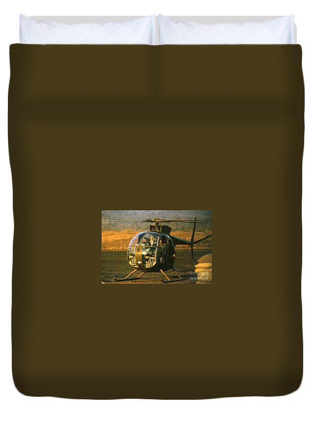 Oh-6 Duvet Cover featuring the photograph Aloha OH-6 Cayuse Light Observation  Helicopter LZ Oasis Vietnam 1968 by Monterey County Historical Society