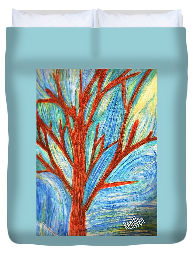Tree Duvet Cover featuring the painting Aloushi's Abstract by Renee Michelle Wenker