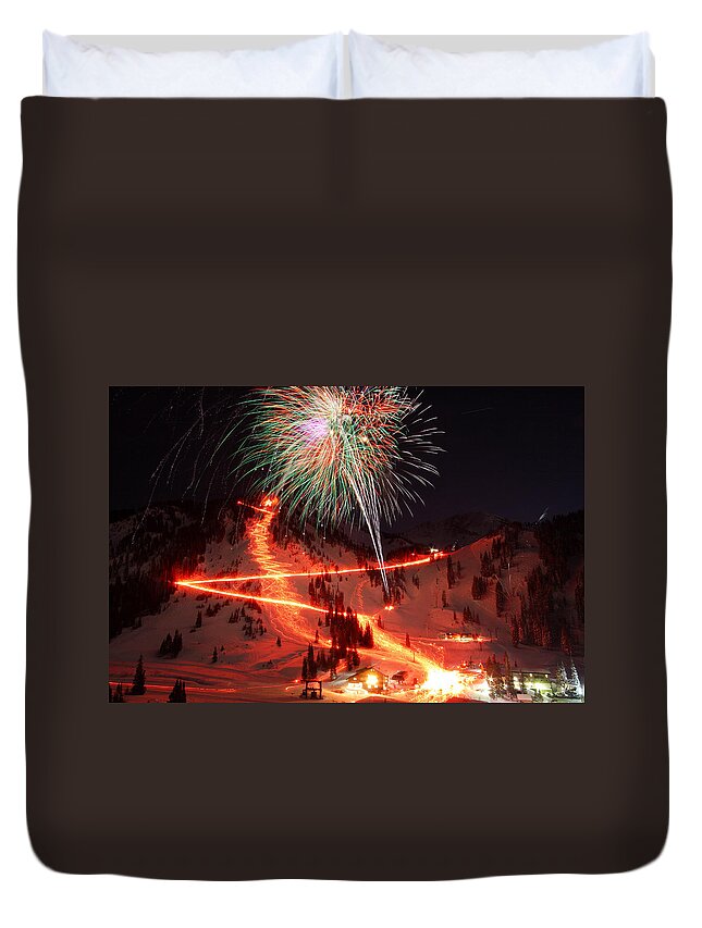 Alta Duvet Cover featuring the photograph Alta New Year Celebration and Torchlight Parade by Brett Pelletier