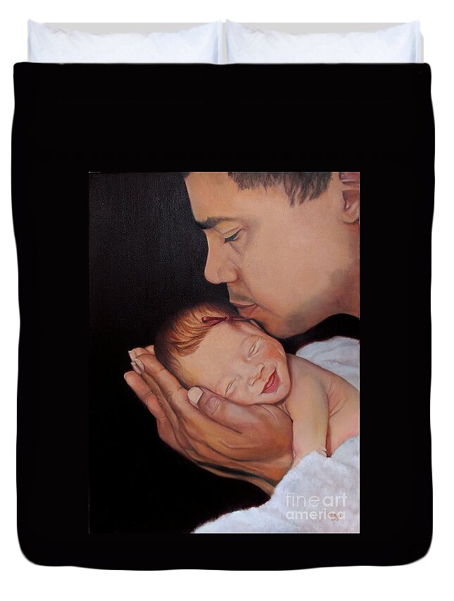 Portrait Duvet Cover featuring the painting Always In His Heart and In His Hands by Marlene Book