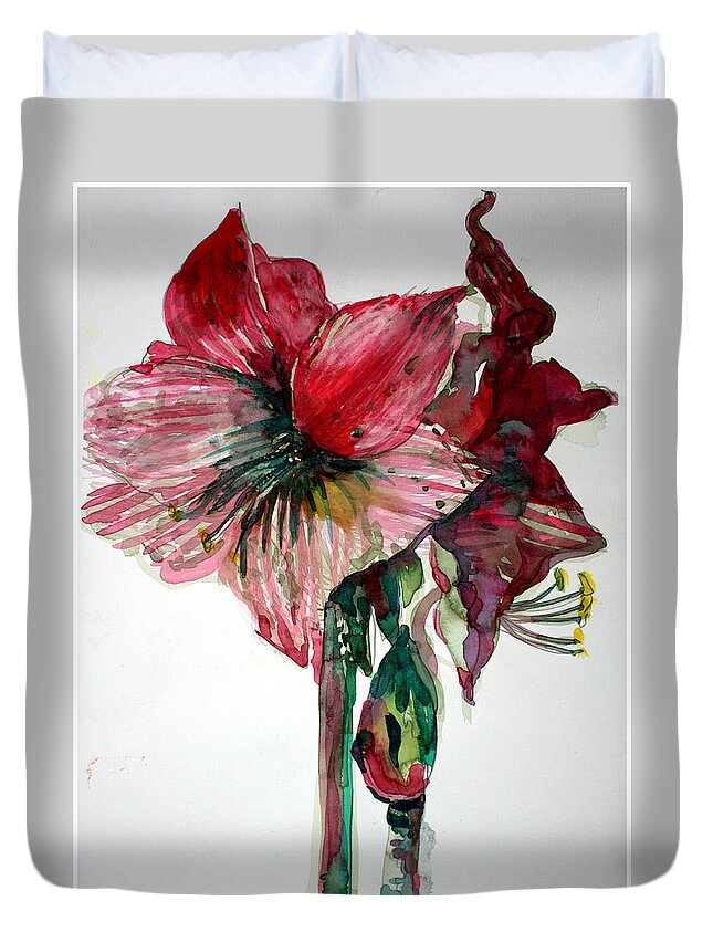 Amaryllis. Duvet Cover featuring the painting Amaryllis by Mindy Newman