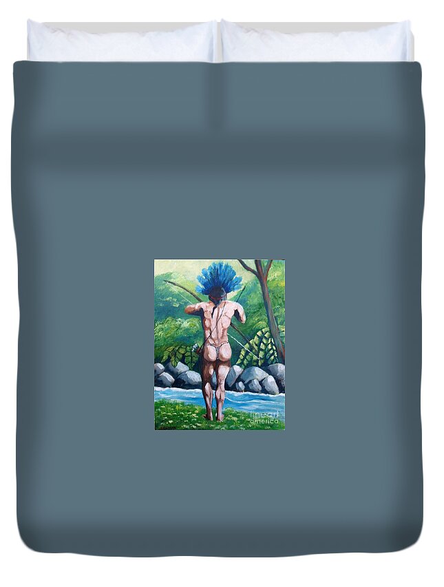 Native Duvet Cover featuring the painting Amazon native by Jean Pierre Bergoeing