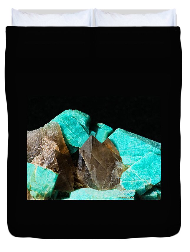Nature Duvet Cover featuring the photograph Amazonite With Smokey Quartz Crystal by Millard H. Sharp