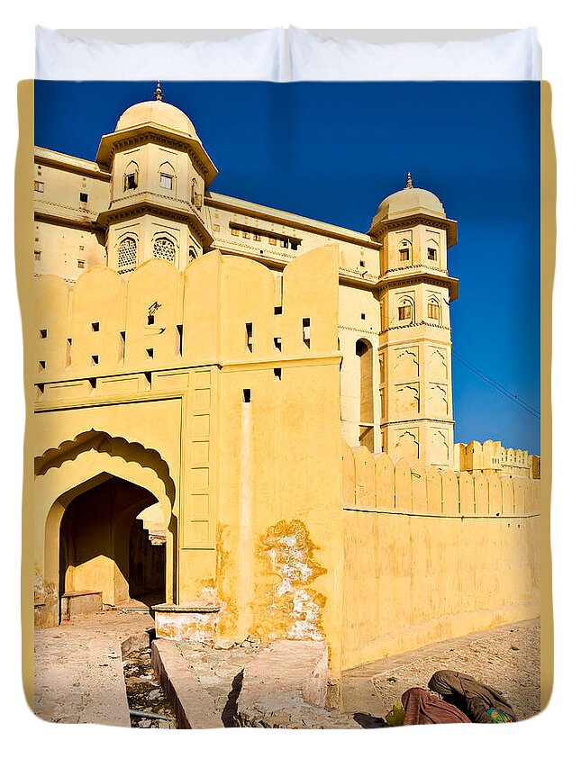 Unrecognizable Person Duvet Cover featuring the photograph Amber Fort - Jaipur - India by Luciano Mortula
