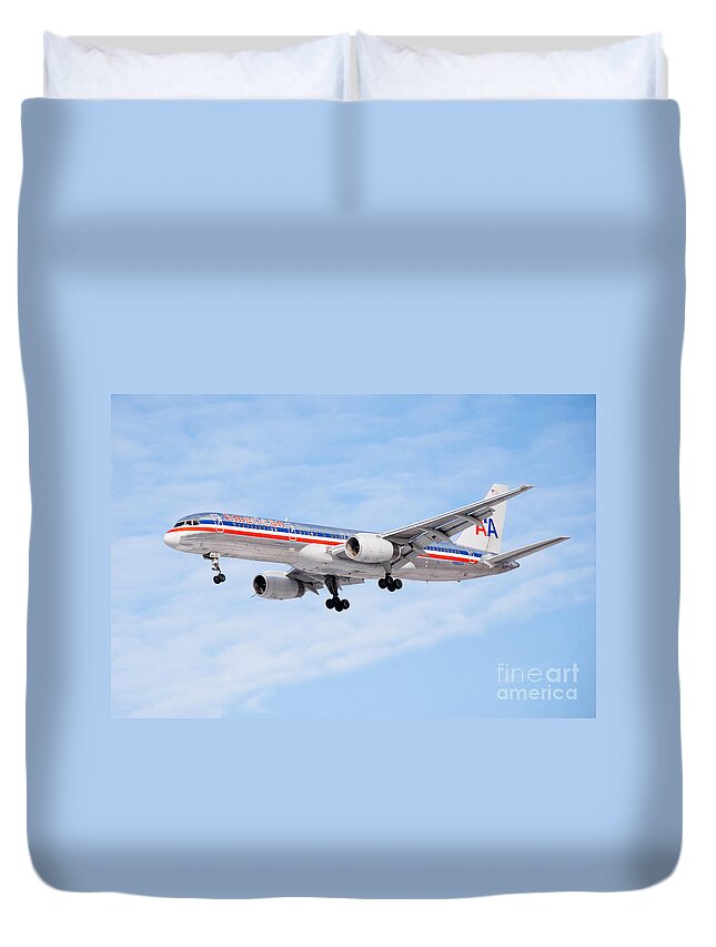 757 Duvet Cover featuring the photograph Amercian Airlines Boeing 757 Airplane Landing by Paul Velgos