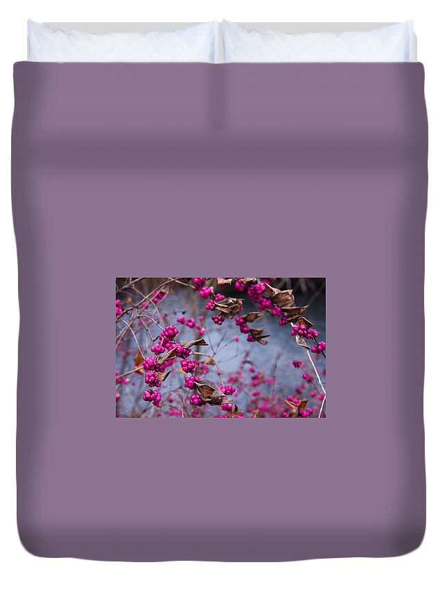 Close-up Duvet Cover featuring the photograph American Beauty Berry by Melinda Fawver