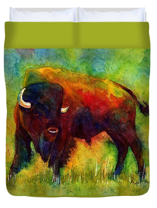 Bison Duvet Cover featuring the painting American Buffalo by Hailey E Herrera