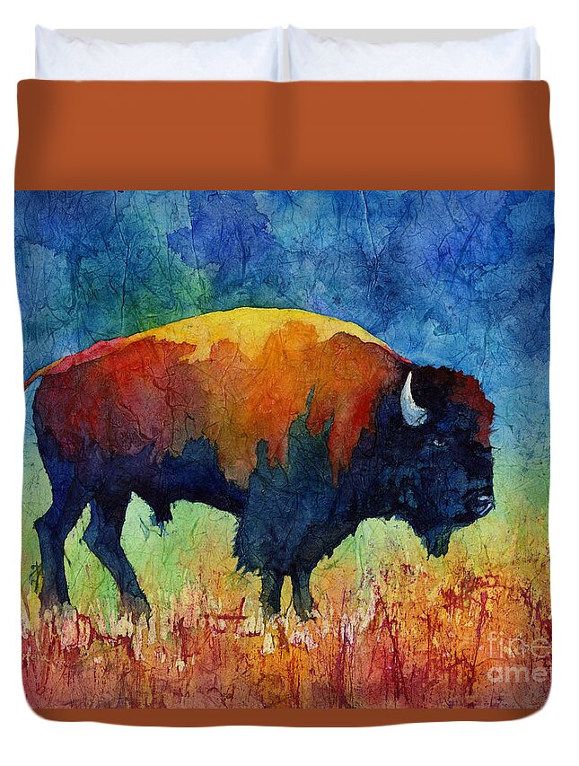 Bison Duvet Cover featuring the painting American Buffalo II by Hailey E Herrera
