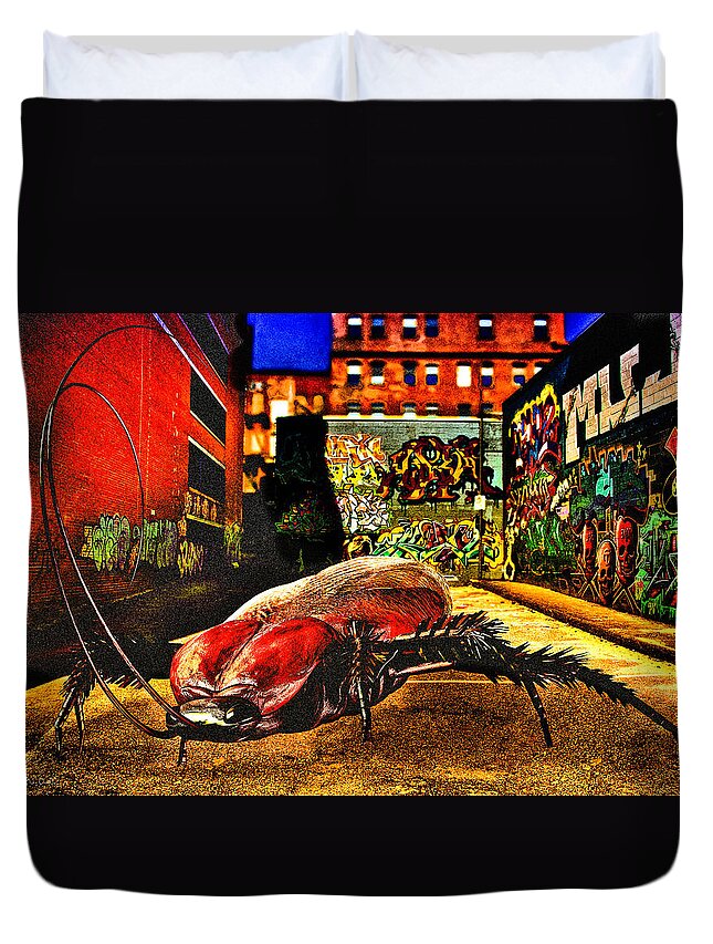 Graffiti Duvet Cover featuring the digital art American Cockroach by Bob Orsillo