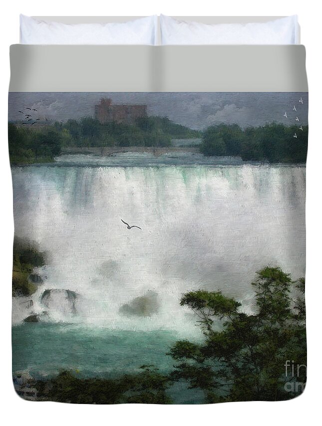 Niagara Falls Duvet Cover featuring the digital art American Falls - Niagara by Lianne Schneider