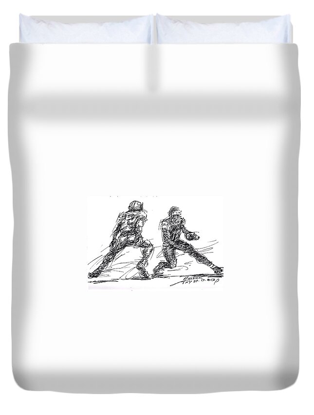 American Football Duvet Cover featuring the drawing American Football 3 by Ylli Haruni