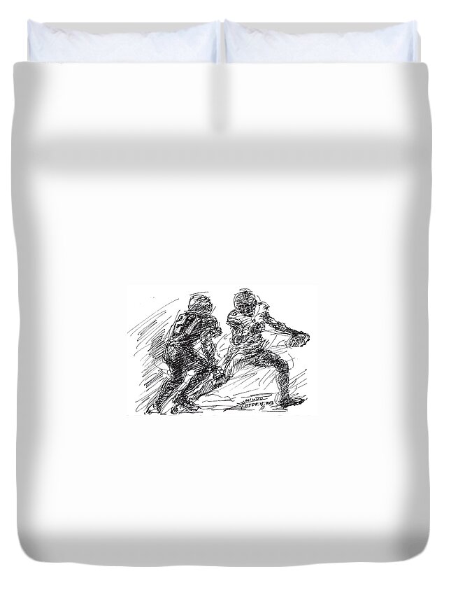 American Football Duvet Cover featuring the drawing American Football 4 by Ylli Haruni