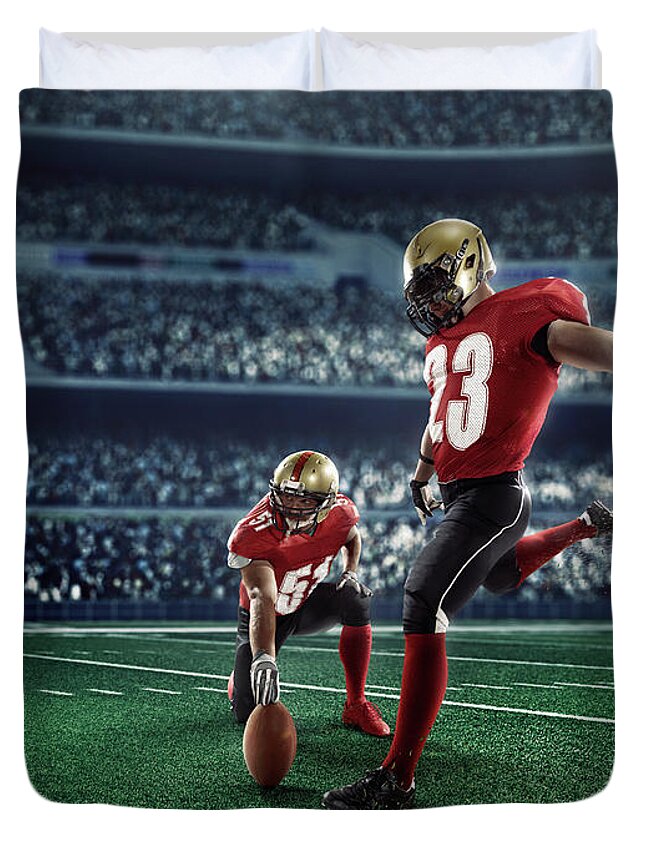 Punt Kicker Duvet Cover featuring the photograph American Football Kick Off by Dmytro Aksonov
