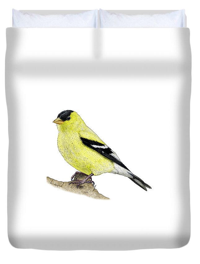 Illustration Duvet Cover featuring the photograph American Goldfinch by Roger Hall