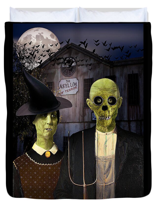 American Gothic Duvet Cover featuring the digital art American Gothic Halloween by Gravityx9 Designs