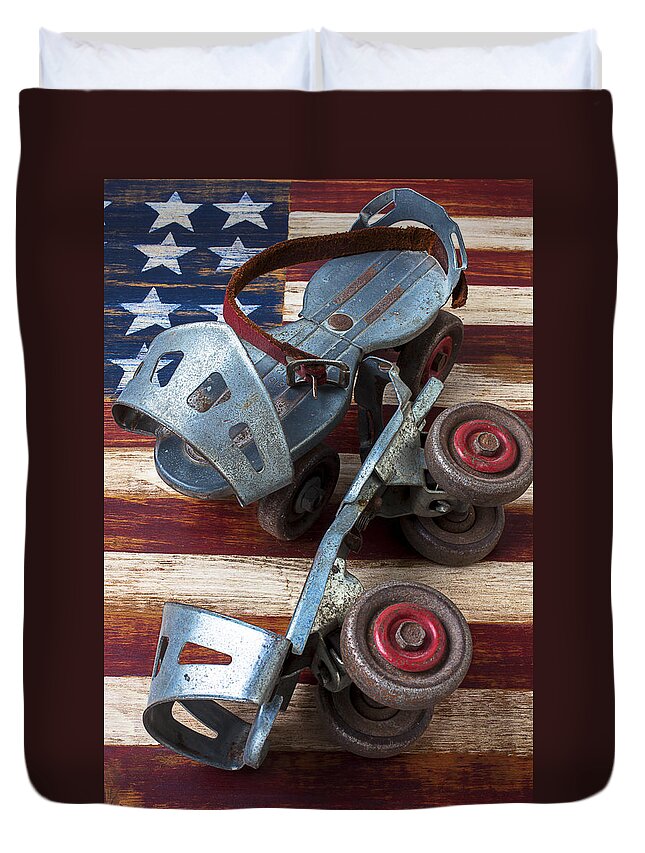 Old Roller Skates Duvet Cover featuring the photograph American roller skates by Garry Gay