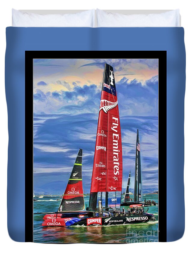 America's Cup Duvet Cover featuring the photograph America's Cup Emirates Team New Zealand by Blake Richards