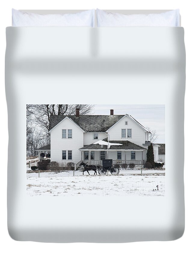 Amish Duvet Cover featuring the photograph Amish Buggy and Amish House by David Arment
