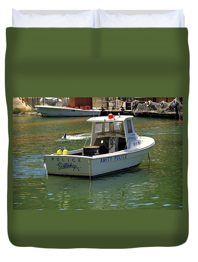 Jaws Duvet Cover featuring the photograph Amity Police by Ricky Barnard