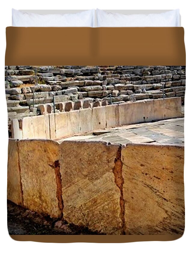 Architecture Duvet Cover featuring the painting Ampitheater Ruins Athens Greece by Diane Strain