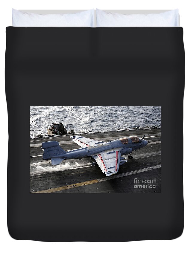 Catapult Duvet Cover featuring the photograph An Ea-6b Prowler Takes by Stocktrek Images