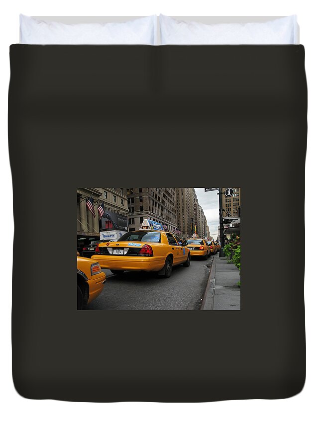 New York City Duvet Cover featuring the photograph An Endless Supply of Cabs -- Taxis in New York City by Darin Volpe
