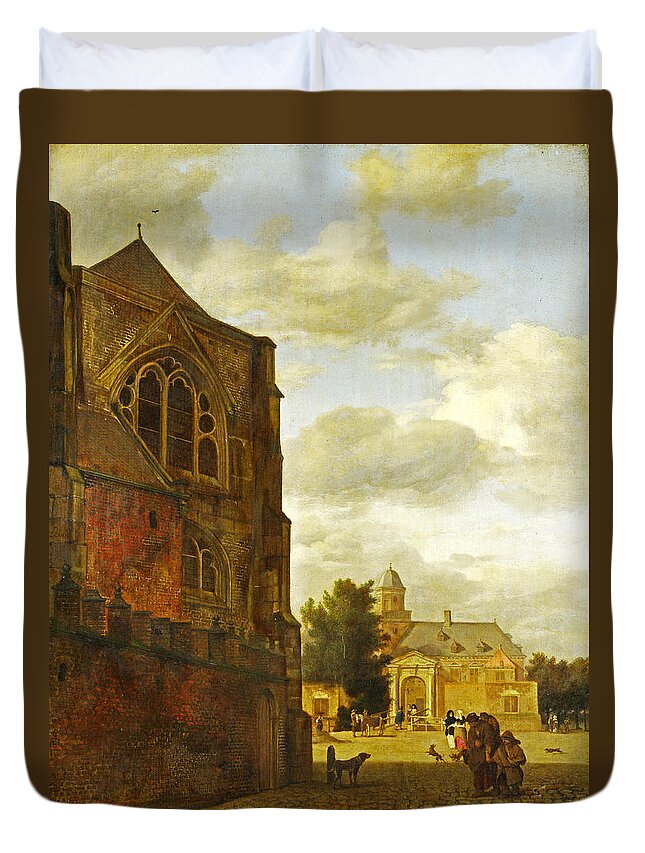 Jan Van Der Heyden Duvet Cover featuring the painting An Imaginary View of Nijenrode Castle by Jan van der Heyden