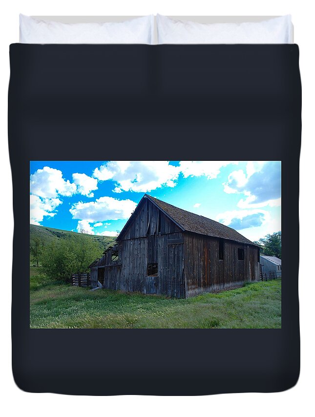 Barns Duvet Cover featuring the photograph An old barn in the sage by Jeff Swan