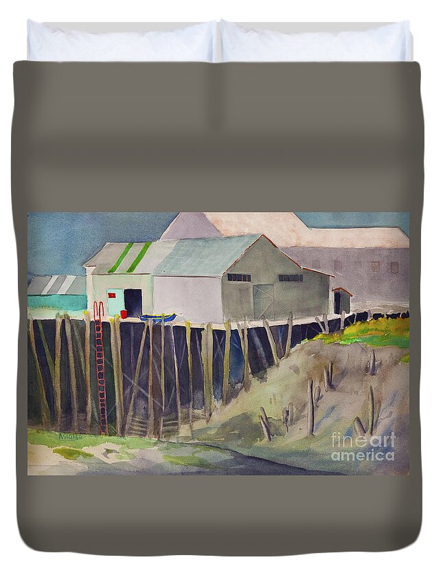 Dock Duvet Cover featuring the painting Anchorage Dock 1980s by Teresa Ascone