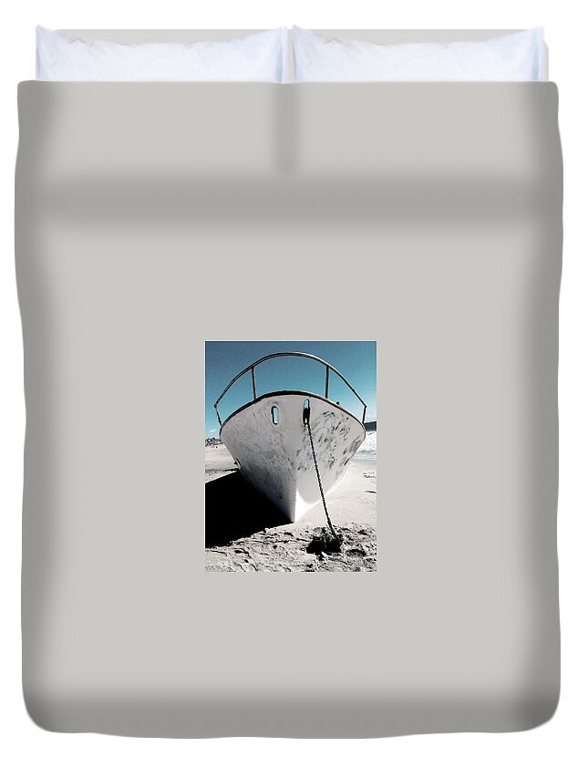 Boat Duvet Cover featuring the photograph Anchored Ashore by Lorraine Devon Wilke