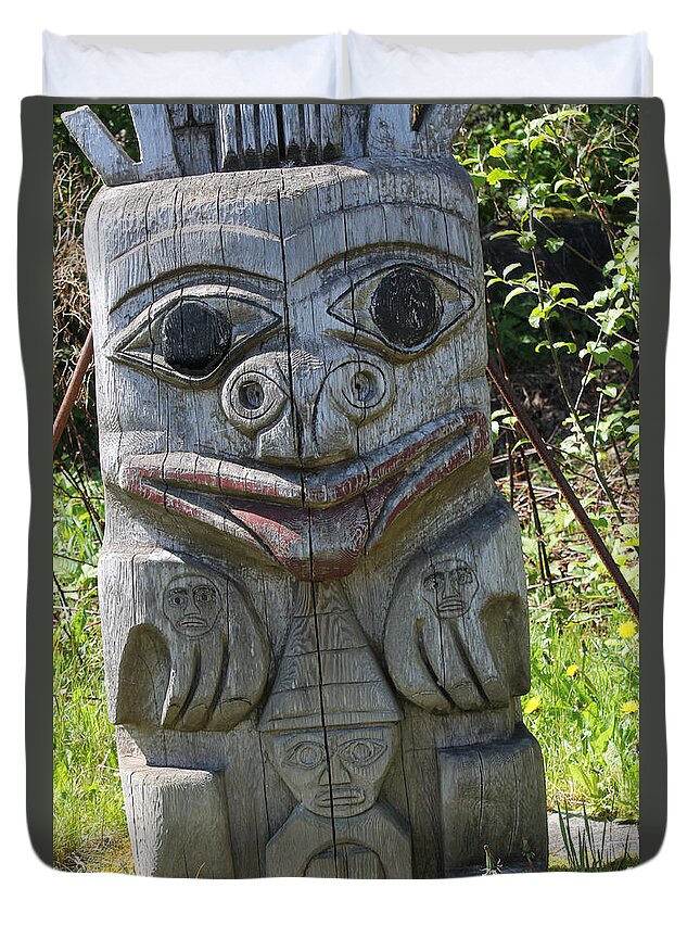 Ancient Duvet Cover featuring the photograph Ancient Haida Totem by Nancy Sefton