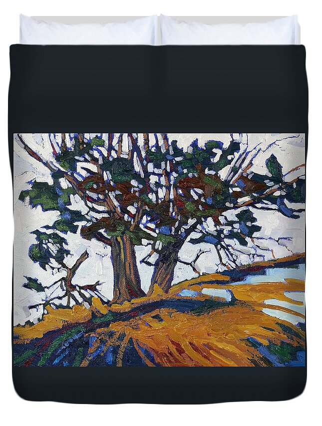 Red Duvet Cover featuring the painting Ancient Red Cedars by Phil Chadwick