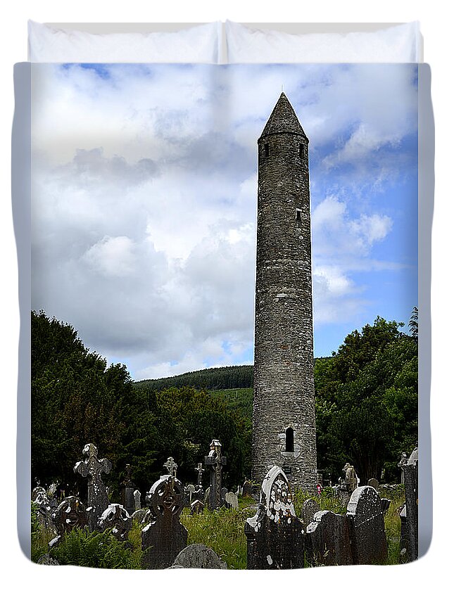 Tower Duvet Cover featuring the photograph Ancient Round Tower at Glendalough by Richard Ortolano