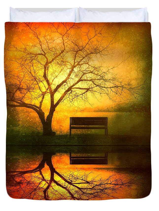 Bench Duvet Cover featuring the photograph And I Will Wait For You Until the Sun Goes Down by Tara Turner