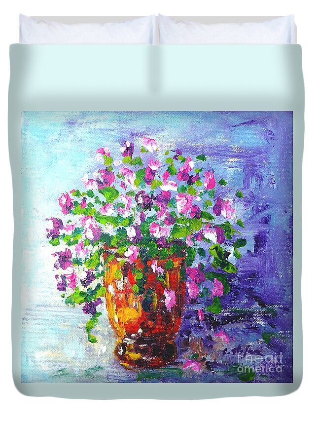 Flower Duvet Cover featuring the painting Anduze Pot with Flowers by Cristina Stefan