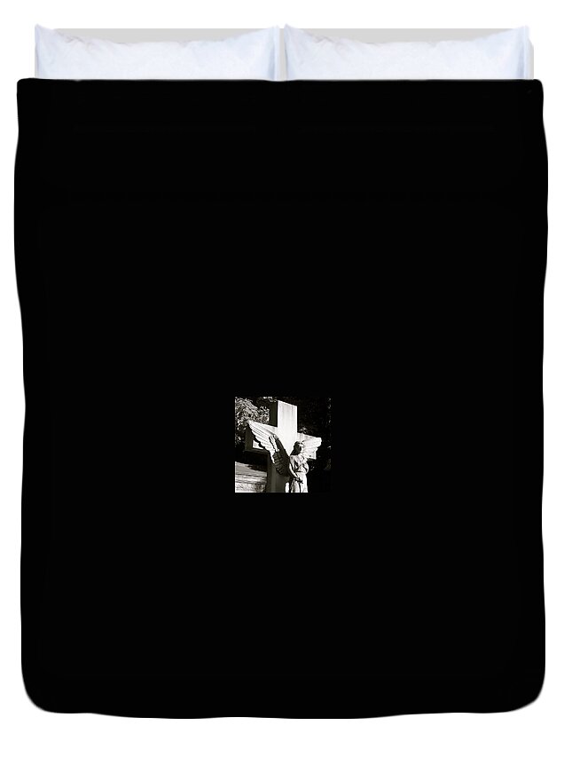 Angel Duvet Cover featuring the photograph Angel In Light BW by Justin Connor
