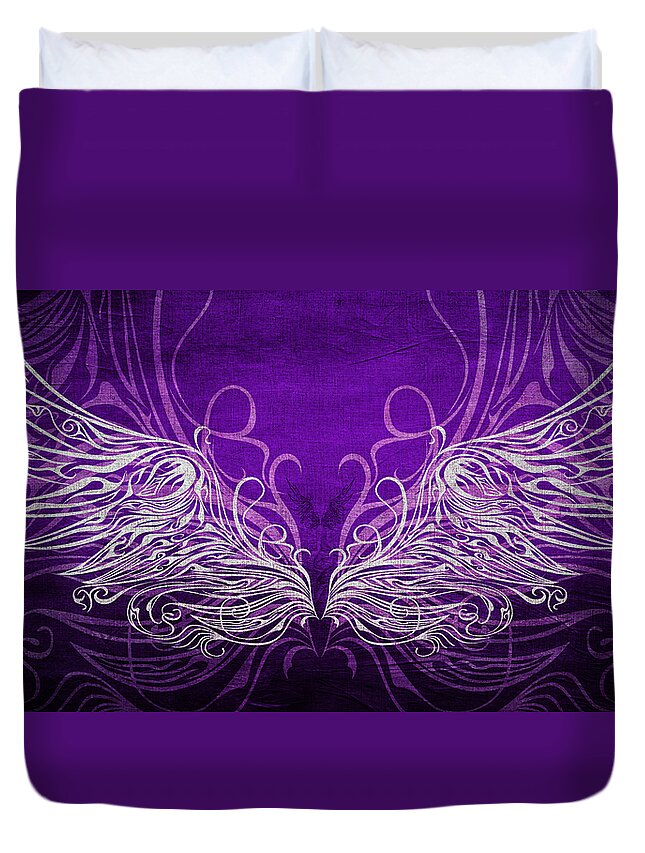 Wing Duvet Cover featuring the mixed media Angel Wings Royal by Angelina Tamez